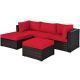 Costway 5-Piece Wicker Patio Conversation Sectional Seating Set with Red Cushions QD-66867RE+