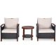 Gymax 3-Piece Patio Wicker Rattan Conversation Set Outdoor Furniture Set with Beige Cushion GYM06740