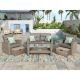 Harper & Bright Designs 6-Piece Wicker Patio Conversation Set with Gray Cushions and Coffee Table Y0000109EAA