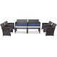 Gymax 8-Piece Rattan Outdoor Patio Conversation Set Furniture Set with Navy Cushions GYM07057