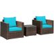 Gymax 3-Piece Rattan Outdoor Patio Conversation Furniture Set with Turquoise Cushions GYM07031