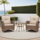Maypex Light Brown 3-Piece Wicker Swivel Patio Conversation Set with Beige Cushions 300302-LBR-V2