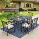 PHI VILLA Black 7-Piece Metal Patio Outdoor Dining Set with Rectangle Table and Stylish Arm Chairs with Beige Cushion THD7-326-344B