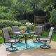 PHI VILLA Black 5-Piece Metal Outdoor Patio Dining Set with Square Table and Padded Textilene Swivel Chairs THD5-078-115