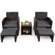 Costway 5-Piece Wicker Patio Conversation Set with Gray Cushions Sofa Coffee Table Ottoman GHM0215GR