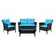 CorLiving Cascade Black 4-Piece Resin Wicker Patio Conversation Set with Turquoise Cushions PCS-512-S
