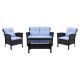 CorLiving Cascade Black 4-Piece Resin Wicker Patio Conversation Set with Light Blue Cushions PCS-515-S