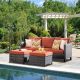 XIZZI Megon Holly Gray 3-Piece Wicker Outdoor Patio Conversation Seating Sofa Set with Orange Red Cushions GRS803HDRE