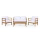 Noble House Varva Teak 4-Piece Wood Patio Conversation Set with White Cushions 107147