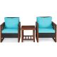 ANGELES HOME 3-Piece PE Wicker Patio Conversation Set with Wooden Frame and Turquoise Cushion M65-8HW227TU