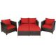 ANGELES HOME 5-Piece PE Wicker Outdoor Sofa Set Patio Conversation Set with Red Cushions M67-8HW697ARE+