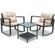 ANGELES HOME 3-Piece PE Wicker Outdoor Sofa Set Patio Conversation Set with Rocking Chairs and Beige Cushions M62-8HW861