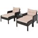 ANGELES HOME 5-Piece PE Wicker Patio Conversation Set Outdoor Sofa Ottoman Set with Beige Cushions M66-8HW651BN+