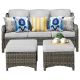 OVIOS Joyoung Gray 3-Piece Wicker Outdoor Patio Sectional Conversation Seating Set with Gray Cushions YJNTC4021