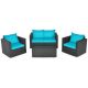 ANGELES HOME 4-Piece PE Wicker Outdoor Patio Conversation Sofa Set with Blue Cushions M65-8HW410ATU+