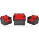 Costway Black 4-Piece Wicker Patio Conversation Set with Red Cushions QD-654-A-10NRE+