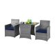 Gymax 3-Piece Outdoor Rattan Conversation Set Patio Dining Table Set with Navy Cushions GYM08864