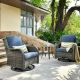 OVIOS Joyoung Gray 3-Piece Wicker Outdoor Patio Conversation Seating Set with Denim Blue Cushions and Swivel Rocking Chairs YJNTC303R