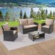 JOYESERY 4-Pieces PE Rattan Wicker Outdoor Patio Conversation Sofa Sets, Patio Sofa Chair for Balcony, Deck and Yard in Sand J-SOFA004M