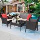 Tozey Black 4-Pieces Wicker Outdoor Patio Furniture Sets Rattan Chair Wicker Set with Beige Cushion T-LCRF834MBG0