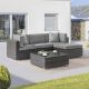 Sonkuki 5-Piece Rattan Wicker Patio Conversation Sectional Seating Set with Gray Cushions R-SHA-005GY