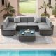 Sonkuki 7-Piece Rattan Wicker Patio Conversation Sectional Seating Set with Gray Cushions R-SHA-007GY