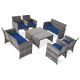 Costway 8-Piece Wicker Patio Conversation Set with Navy Cushions and Glass Table 2*QD-6DG3NY