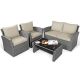 Costway 4-Piece Wicker Patio Conversation Set with Khaki Cushions QD-6784-A1AWF+