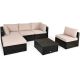 Costway 6-Piece Wicker Patio Conversation Set with Brown Cushion and Brown PE Rattan with Table GHM0501