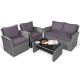 Costway 4-Pieces Wicker Patio Conversation Set Sofa Table with Storage Shelf and Gray Cushion GHM0524GR+