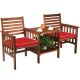 Costway 3-Piece Wood Patio Conversation Set Acacia Wood Chair Coffee Table with Red Cushions GHM0535RE