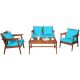 Costway 4-Pieces Wicker Patio Conversation Set Acacia Wood Frame with Turquoise Cushions QD-689G5DS1+