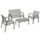 FORCLOVER Gray 4-Piece Metal Patio Conversation Seating Set with Glass Top Coffee Table COWY-GR65848