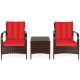 FORCLOVER 3-Piece Wicker Patio Conversation Set with Red Cushions and Glass-Top Table COWY-RE65850