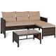 FORCLOVER 3-Piece Wicker Patio Conversation Corner Sofa Set with Beige Cushions COWY-BN63870