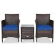 FORCLOVER 3-Piece Wicker Patio Conversation Set with Navy Blue Cushions and Small Coffee Table COWY-NY63850