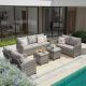 JUSKYS 6-Pieces Patio Furniture Set Gray Wicker Outdoor Sofa Couch with Love-seat,Ottomans and Gray Cushions FTDJY6002GY