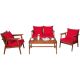 FORCLOVER 4-Piece Aracia Wood Patio Conversation Set with Red Cushions Outdoor Furniture Set CWT-4PRE178