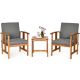 FORCLOVER 3-Piece Acacia Wood Patio Conversation Set with Gray Cushions Outdoor Furniture Set CWT-3PSGY885