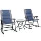 FORCLOVER 3-Pieces Outdoor Folding Rocking Conversation Set with Cushion in Blue COWY-BL3638