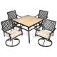 ANGELES HOME 5-Piece Metal Square Patio Outdoor Dining Set for 4 with Beige Cushions and Swivel and Rocking Dining Chairs M101-8NP38+