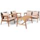 HONEY JOY 4-pieces Wicker Patio Conversation Set Rattan Acacia Wood Frame Furniture Set with Coffee Table Brown TOPB005161