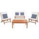 SAFAVIEH Chaston Natural 4-Piece Wood Patio Conversation Set with Beige Cushions and Blue Striped Pillows PAT7044D