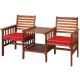 Gymax Acacia Wood Loveseat Patio Outdoor Conversation Set w/Table Red Cushion GYM05815