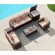 Freestyle 8-Piece Wicker Brown Outdoor Patio Conversation Sectional Seating Set with Storage Deck Box, Beige Cushion SP065