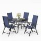 PHI VILLA 5-Piece Metal Patio Outdoor Dining Set with Round Table and Blue Reclining Folding Sling Chair THD5-40986723BL