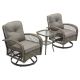 FORCLOVER 3-Piece Outdoor Wicker Modern Swivel Patio Conversation Set with Gray Cushions MONMHI01GY