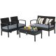 Alpulon 4-Piece Black Wicker Patio Conversation Set with Gray Cushions and Table ZY1C0079