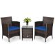 Alpulon 3-Piece PE Rattan Wicker Patio Conversation Set Outdoor Chairs and Coffee Table with Navy Blue Cushion ZY1C0080-2
