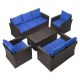 EDYO LIVING 5-Piece Wicker Patio Conversation Furniture Set with Blue Cushions HY3614DBBL-0